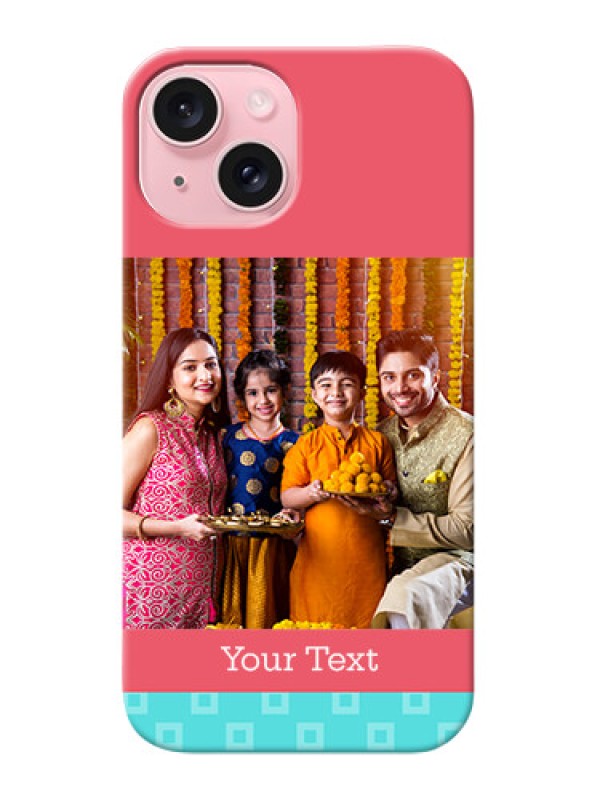 Custom iPhone 15 Mobile Back Covers: Peach & Blue Color Design