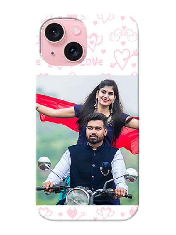 Custom iPhone 15 personalized phone covers: Pink Flying Heart Design