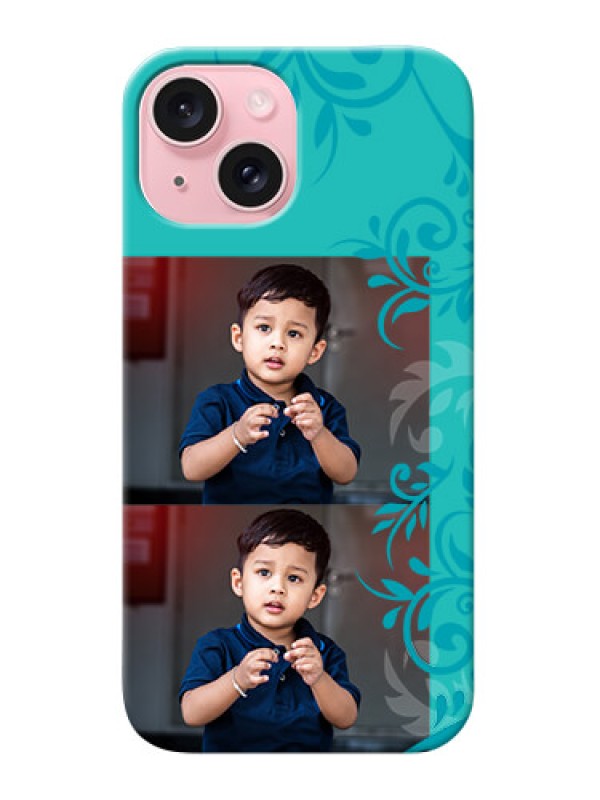 Custom iPhone 15 Mobile Cases with Photo and Green Floral Design