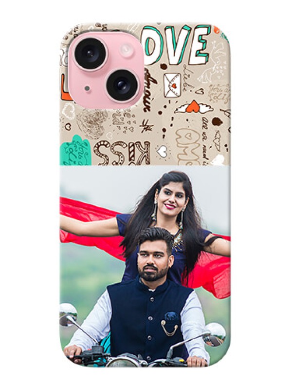 Custom iPhone 15 Personalised mobile covers: Love Doodle Pattern
