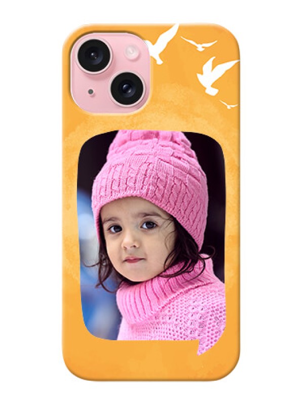 Custom iPhone 15 Phone Covers: Water Color Design with Bird Icons