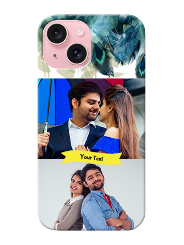 Custom iPhone 15 Phone Cases: Image with Boho Peacock Feather Design