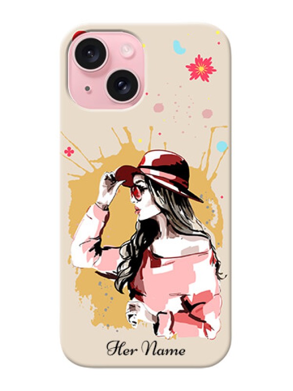 Custom iPhone 15 Photo Printing on Case with Women with pink hat Design