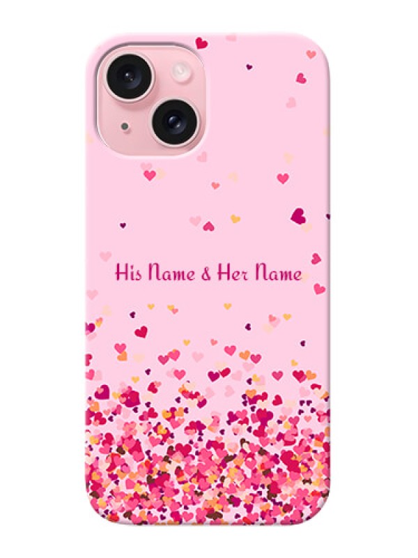 Custom iPhone 15 Photo Printing on Case with Floating Hearts Design