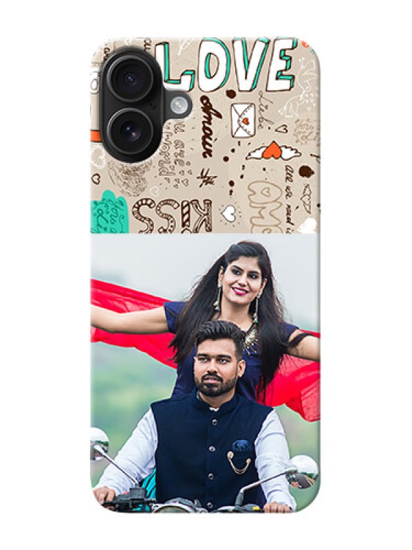 Custom iPhone 16 Plus Personalised mobile covers: Love Doodle Pattern