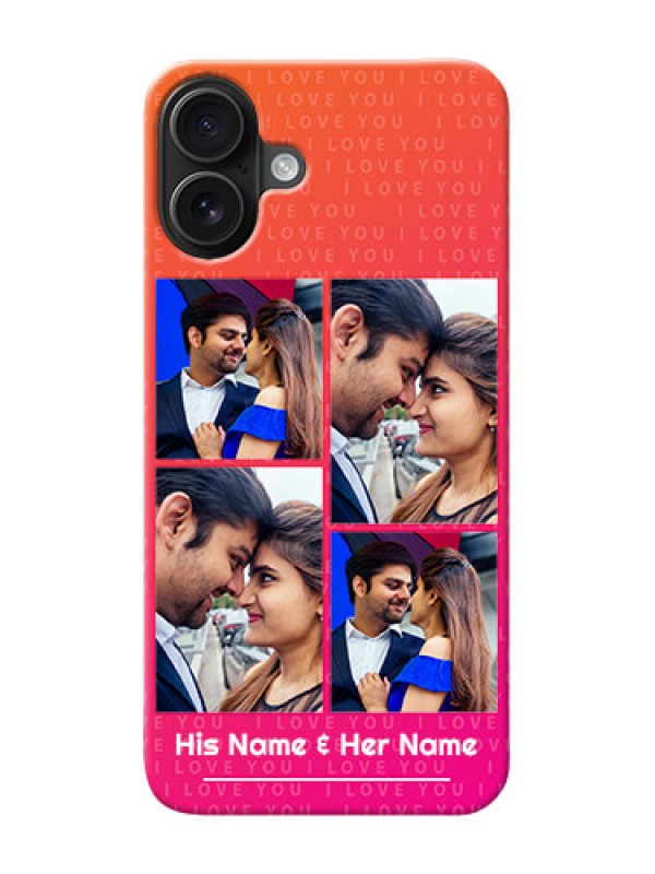 Custom iPhone 16 Plus custom back covers: I Love You Pink Design