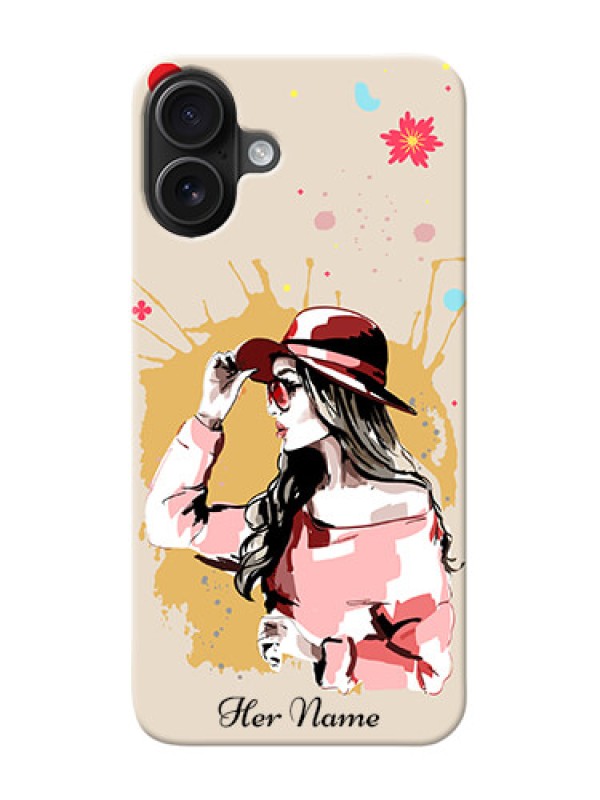 Custom iPhone 16 Plus Photo Printing on Case with Women with pink hat Design