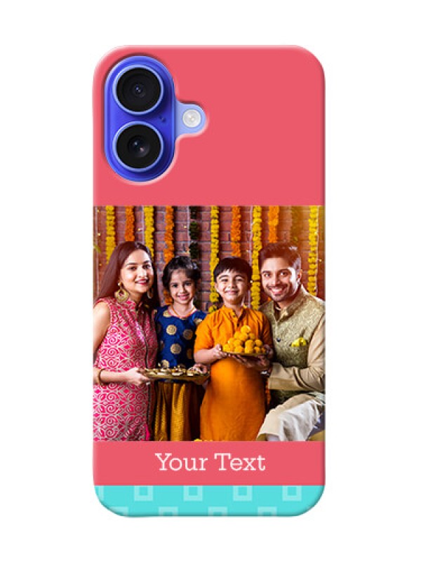 Custom iPhone 16 Mobile Back Covers: Peach And Blue Color Design