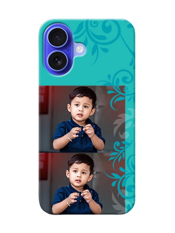 Custom iPhone 16 Mobile Cases with Photo and Green Floral Design