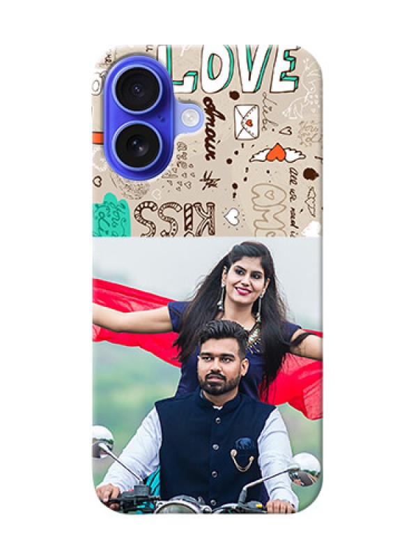 Custom iPhone 16 Personalised mobile covers: Love Doodle Pattern