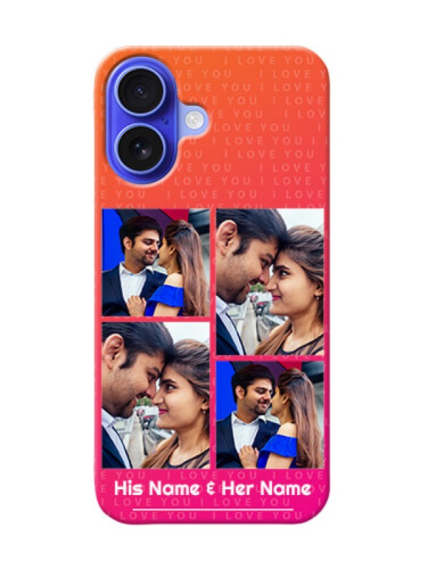 Custom iPhone 16 custom back covers: I Love You Pink Design