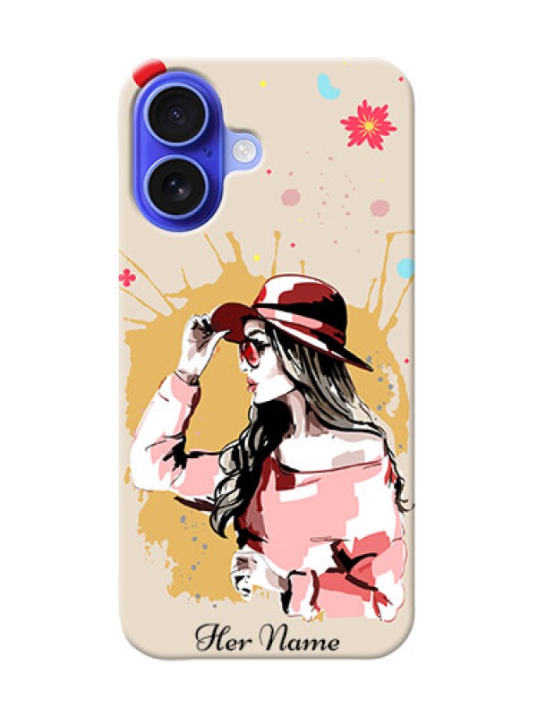 Custom iPhone 16 Photo Printing on Case with Women with pink hat Design