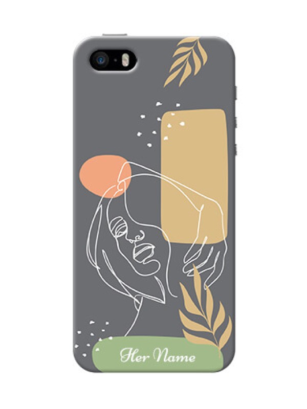 Custom iPhone 5s Phone Back Covers: Gazing Woman line art Design