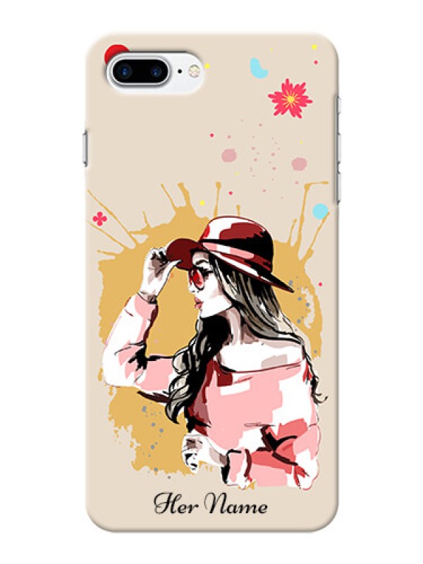 Custom iPhone 7 Plus Back Covers: Women with pink hat Design