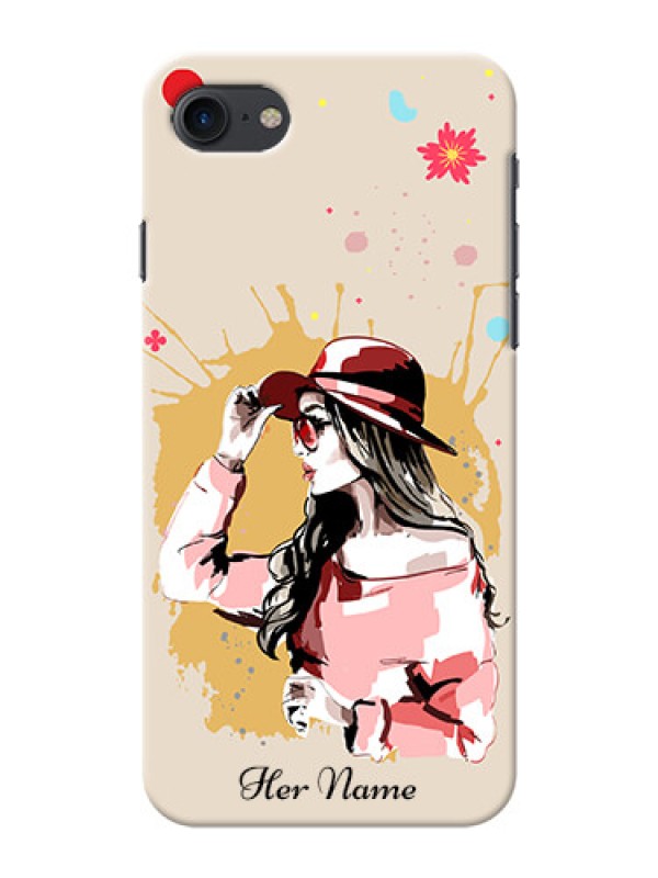 Custom iPhone 7 Back Covers: Women with pink hat Design