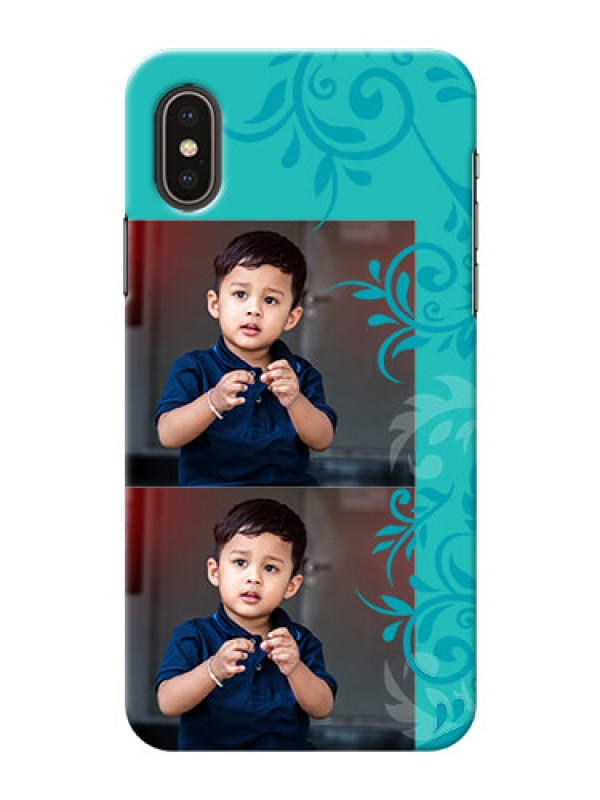 Custom iPhone X Mobile Cases with Photo and Green Floral Design 