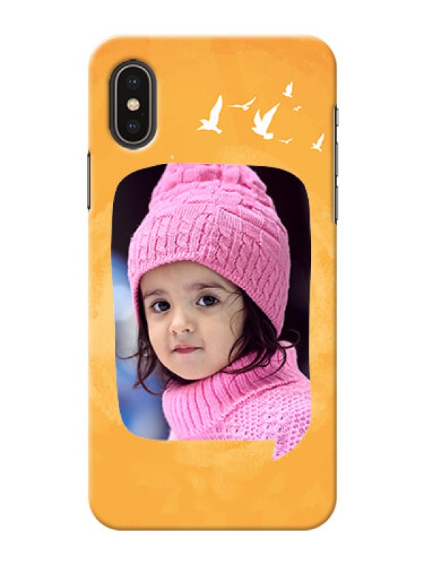 Custom iPhone X Phone Covers: Water Color Design with Bird Icons