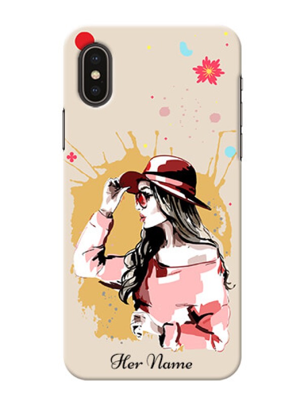 Custom iPhone X Back Covers: Women with pink hat Design