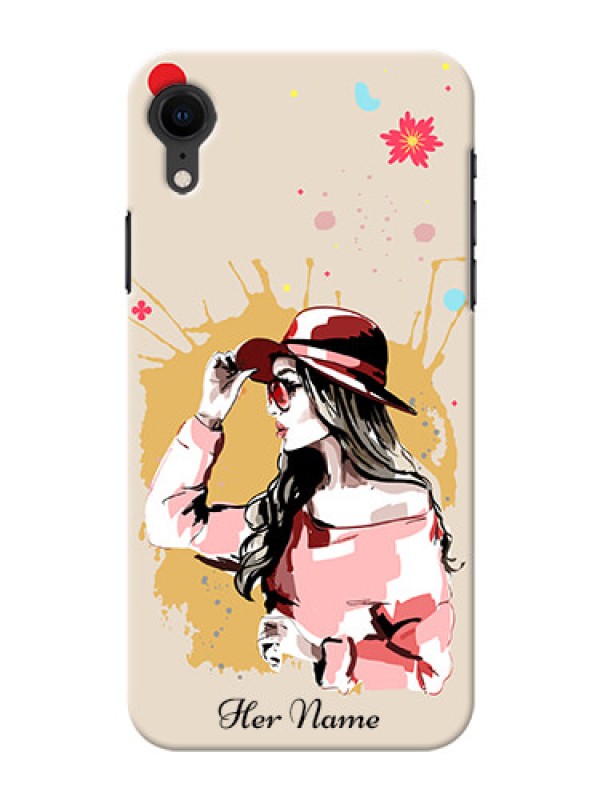 Custom iPhone Xr Back Covers: Women with pink hat Design