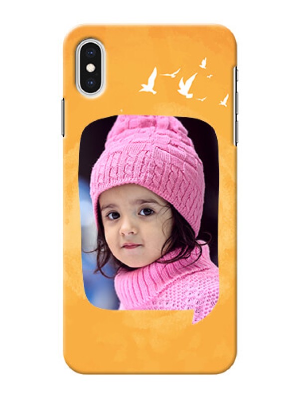Custom iPhone XS Max Phone Covers: Water Color Design with Bird Icons