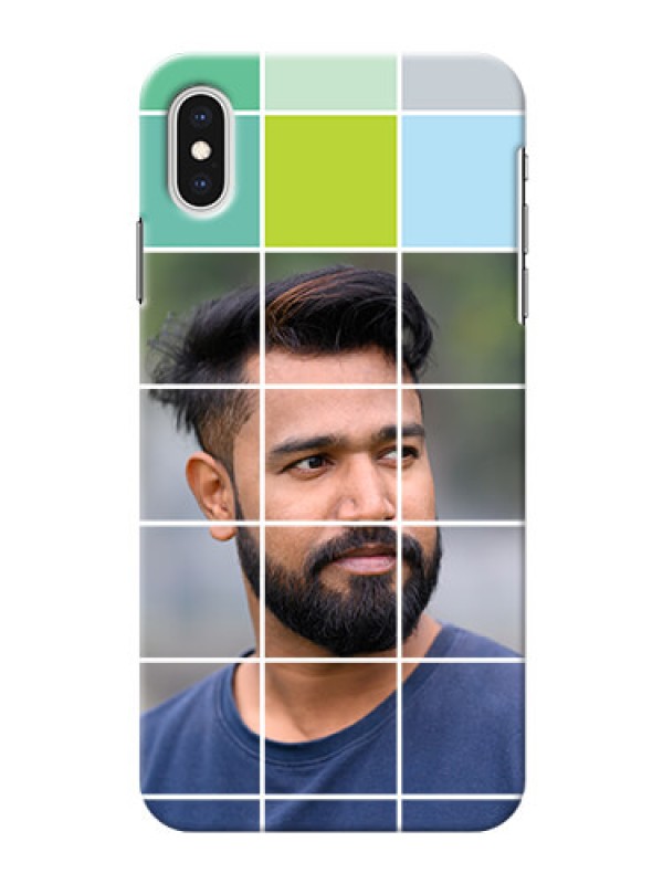 Custom iPhone XS Max personalised phone covers with white box pattern 