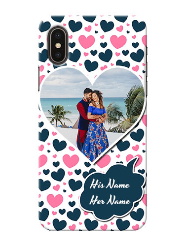 Custom iPhone XS Mobile Covers Online: Pink & Blue Heart Design