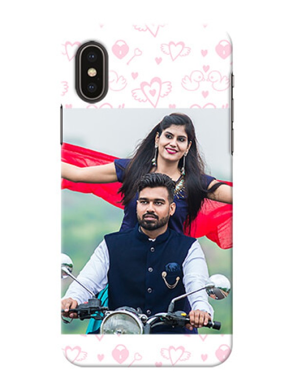 Custom iPhone XS personalized phone covers: Pink Flying Heart Design