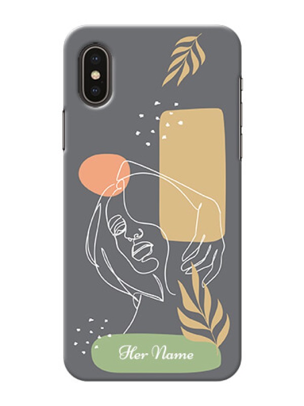Custom iPhone Xs Phone Back Covers: Gazing Woman line art Design