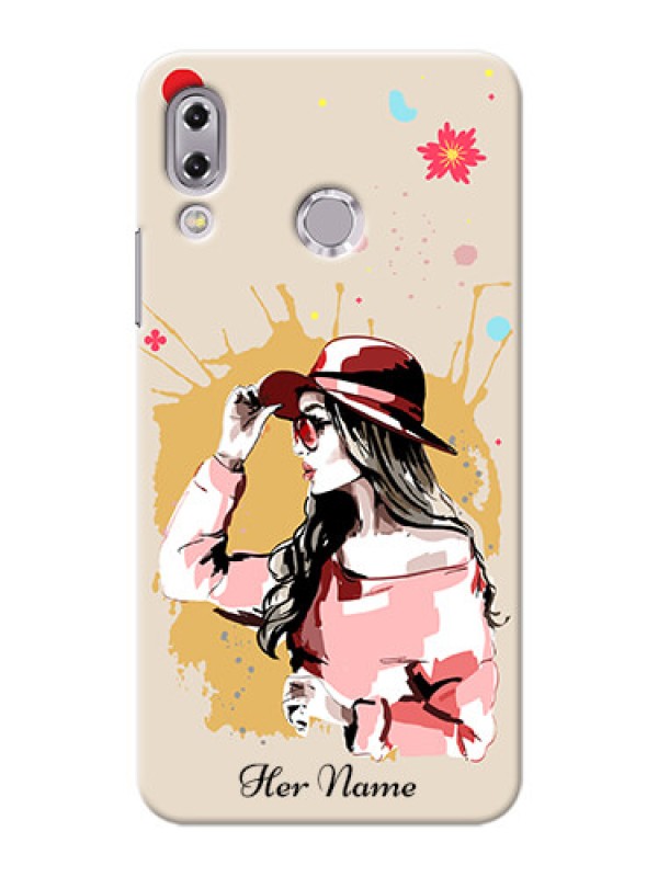 Custom zenfone 5Z Zs620Kl Back Covers: Women with pink hat Design