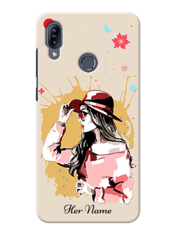 Custom zenfone Max M2 Zb632Kl Back Covers: Women with pink hat Design