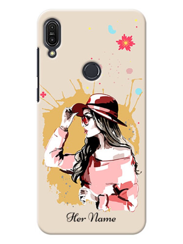 Custom zenfone Max Pro M1 Back Covers: Women with pink hat Design