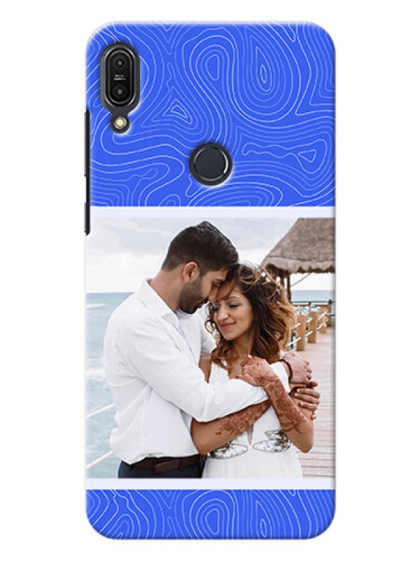 Custom zenfone Max Pro M1 Mobile Back Covers: Curved line art with blue and white Design