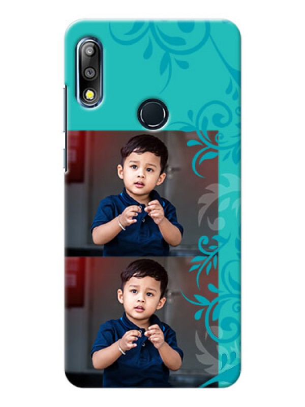 Custom Zenfone Max Pro M2 Mobile Cases with Photo and Green Floral Design 