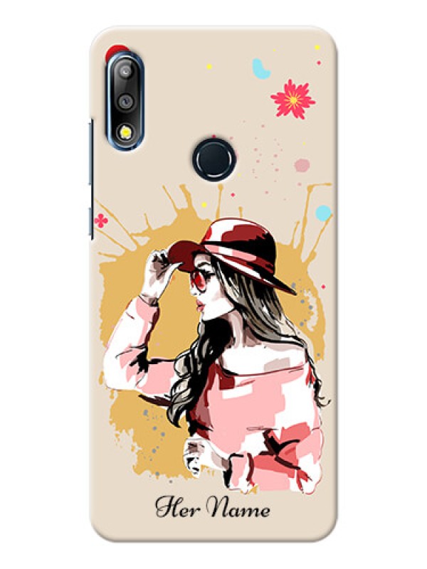 Custom zenfone Max Pro M2 Back Covers: Women with pink hat Design