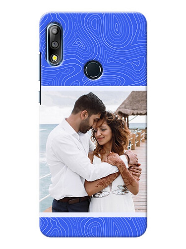 Custom zenfone Max Pro M2 Mobile Back Covers: Curved line art with blue and white Design