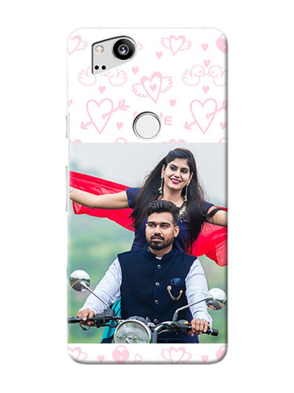 Custom Google Pixel 2 personalized phone covers: Pink Flying Heart Design
