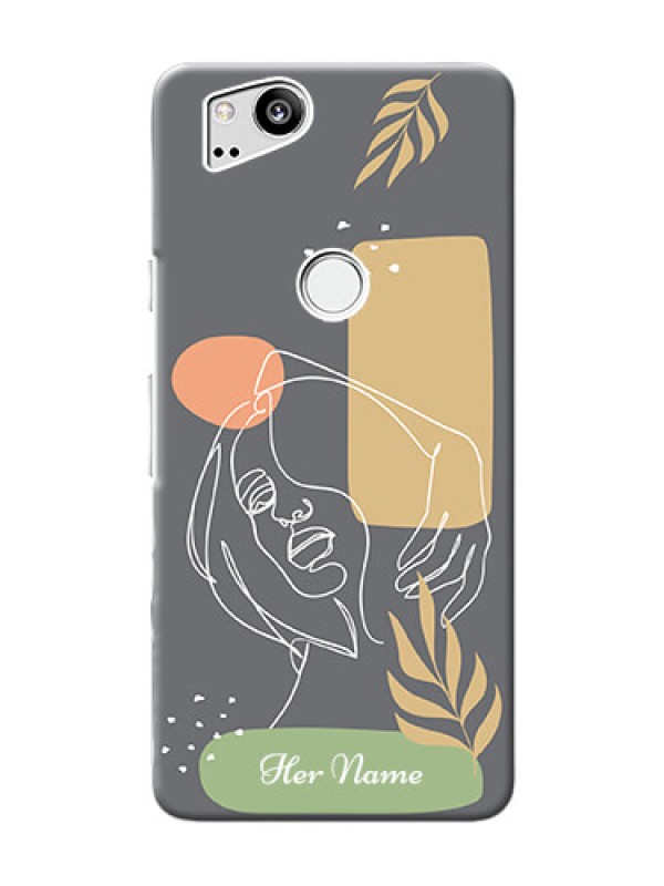 Custom Pixel 2 Phone Back Covers: Gazing Woman line art Design