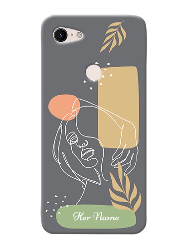 Custom Pixel 3Xl Phone Back Covers: Gazing Woman line art Design