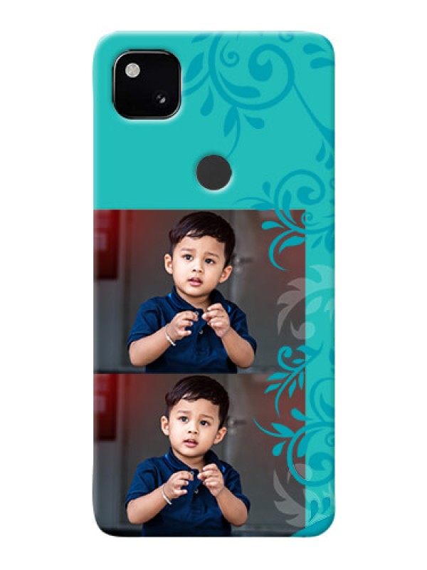 Custom Google Pixel 4A Mobile Cases with Photo and Green Floral Design 