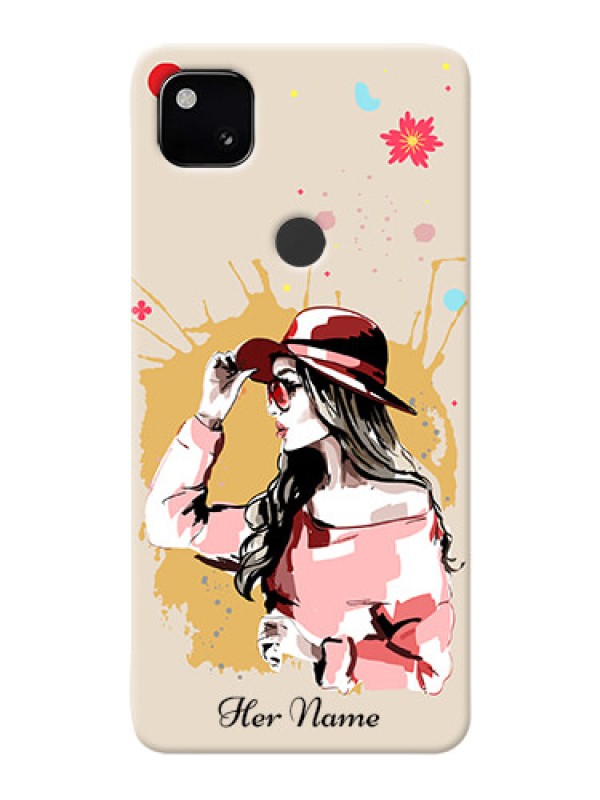 Custom Pixel 4A Back Covers: Women with pink hat Design