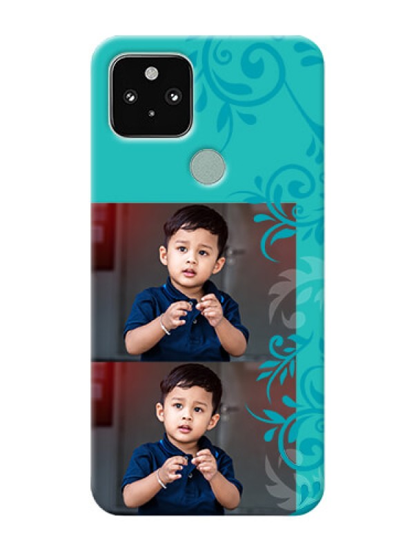 Custom Pixel 5 5G Mobile Cases with Photo and Green Floral Design 
