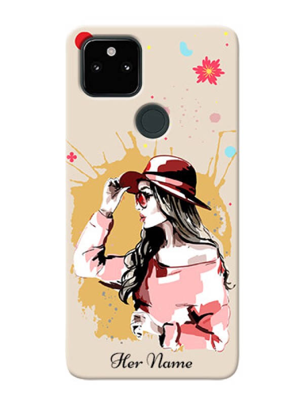 Custom Pixel 5A 5G Back Covers: Women with pink hat Design