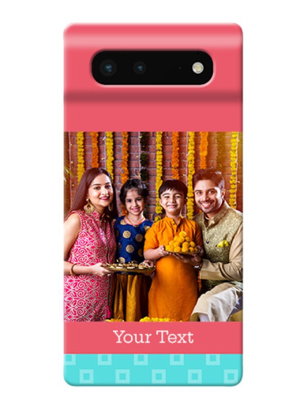 Custom Pixel 6 5G Mobile Back Covers: Peach & Blue Color Design