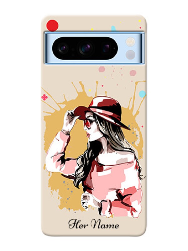 Custom Google Pixel 8 5G Photo Printing on Case with Women with pink hat Design