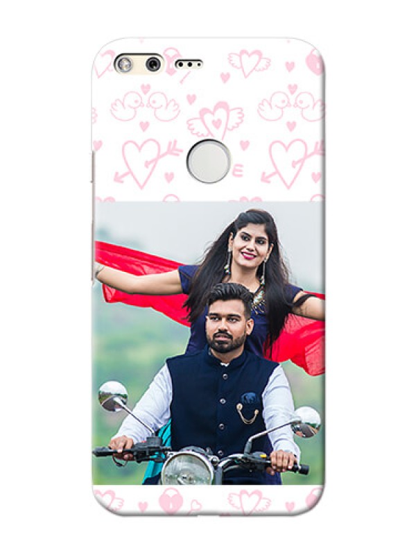 Custom Google Pixel XL personalized phone covers: Pink Flying Heart Design