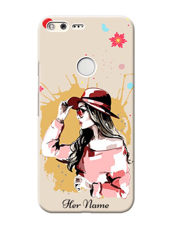 Custom Pixel Xl Back Covers: Women with pink hat Design
