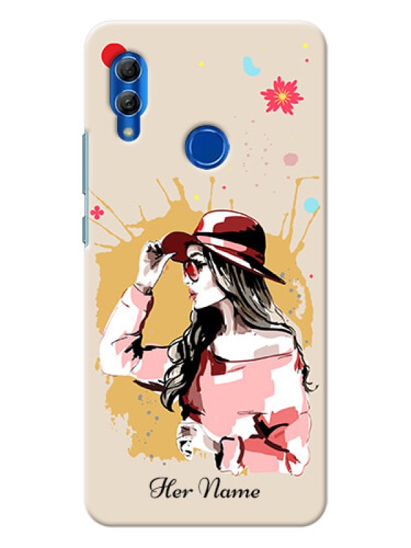 Custom Honor 10 Lite Back Covers: Women with pink hat Design