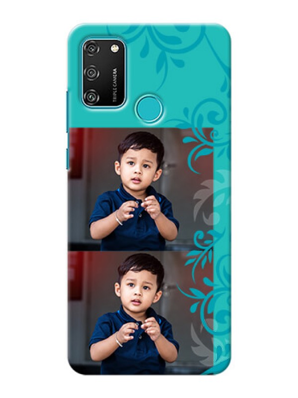 Custom Honor 9A Mobile Cases with Photo and Green Floral Design 