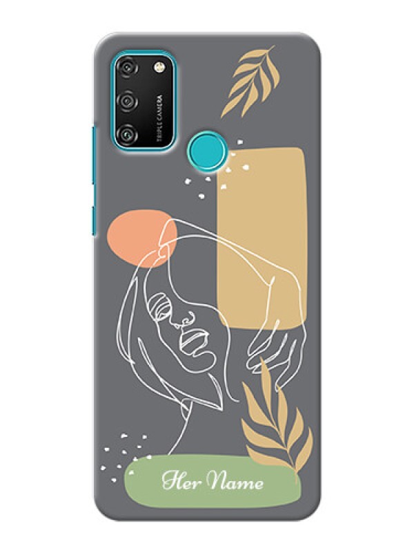 Custom Honor 9A Phone Back Covers: Gazing Woman line art Design