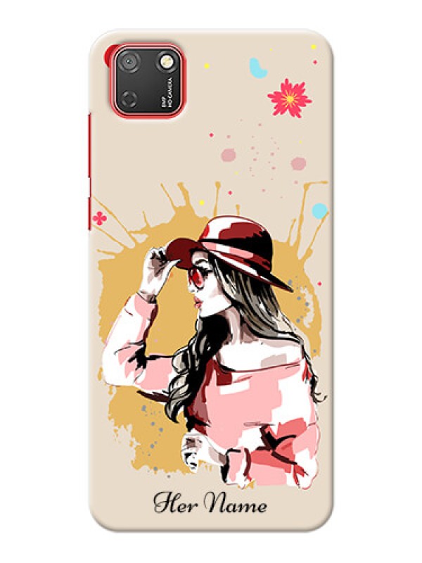 Custom Honor 9S Back Covers: Women with pink hat Design